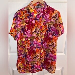 Vintage Chico's Hawaiian Floral Button Down Shirt, Women’s Tropical Tiki Shirt